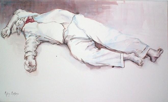 Allongé
<br>Aquarelle sur papier Arches - 1,60 m x 1m
