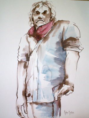 Debout<br>Aquarelle sur papier Montval 50 x 65 cm