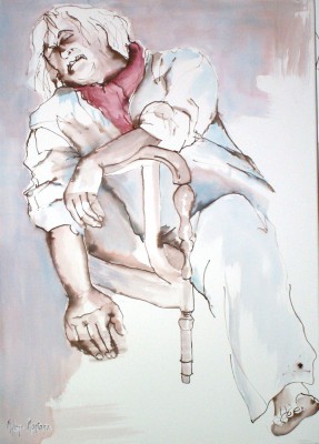 Dans le fauteuil II<br>Aquarelle sur papier Arches 70 cm x 1 m