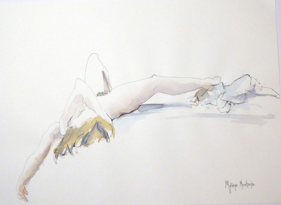 Nu - Dessin aquarellé