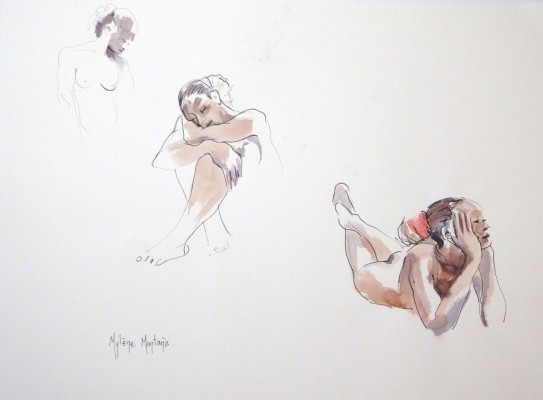 Nu - Dessin aquarellé