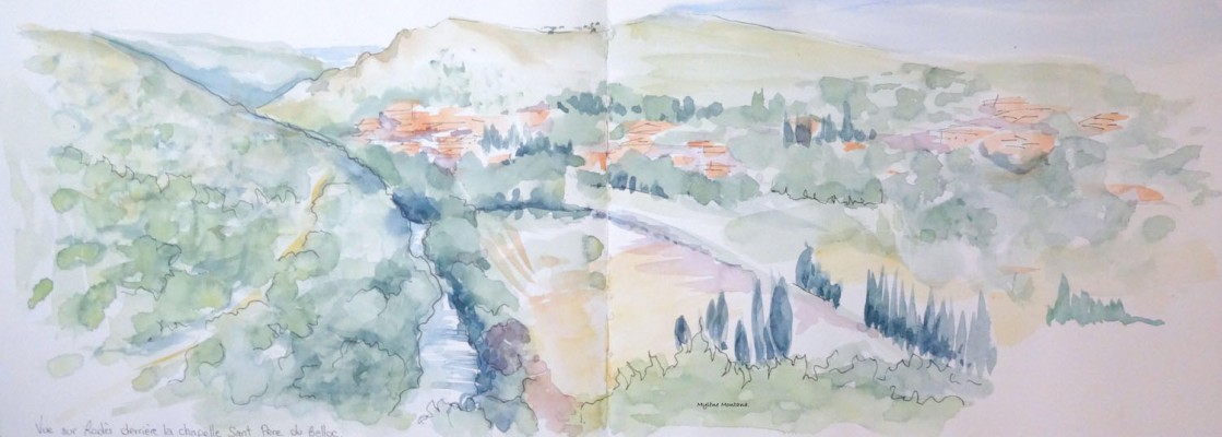 Vue de Rodès derrière la chapelle Sant Pere du Belloc
