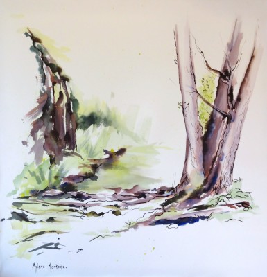 Les trois chênes.<br>Aquarelle sur papier Arches 1 x 1 m.