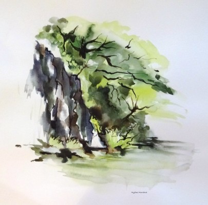 Rocher de Rodès.<br>Aquarelle sur papier Montval 50 x 50 cm.