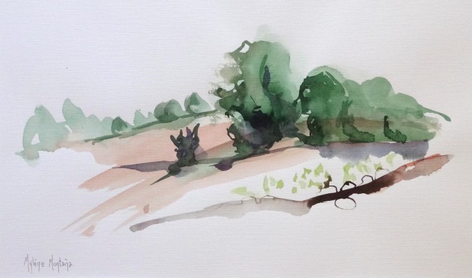 Vallée près de Bélesta II.<br>Aquarelle sur papier 40 x 60 cm.