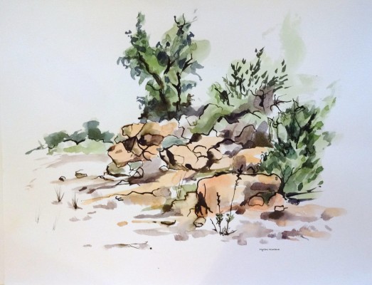 Vers Bélesta.<br>Aquarelle sur papier 60 x 80 cm.